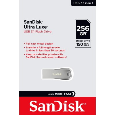 Накопичувач SanDisk 256GB USB 3.1 Type-A Ultra Luxe Срібний (SDCZ74-256G-G46)