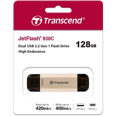 Накопичувач Transcend 128GB USB 3.2 Type-A + Type-C JetFlash 930 R420/W400MB/s Чорний (TS128GJF930C)