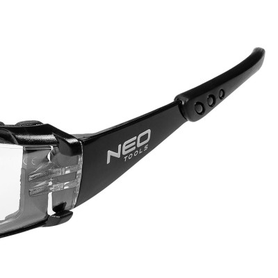 Окуляри захисні Neo Tools протиосколкові, клас захисту FT, резинові дужки, полікарбонат, прозорі (97-520)