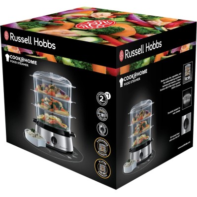 Пароварка Russell Hobbs Cook&Home 800Вт, чаша-3/3/3л, резервуар для води -1л, механічне керування, 3 яруси, метал/пластик, чорни