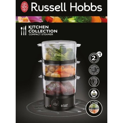 Пароварка Russell Hobbs Kitchen Collection 400Вт, чаша-2.3/3.3л, резервуар для води -0.5л, механічне керування, 3 яруси, пластик