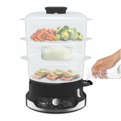 Пароварка Tefal Ultracompact, 800Вт, об'єм-9л, резервуар для води -1л, механічне керув., пластик, чорний (VC204810)