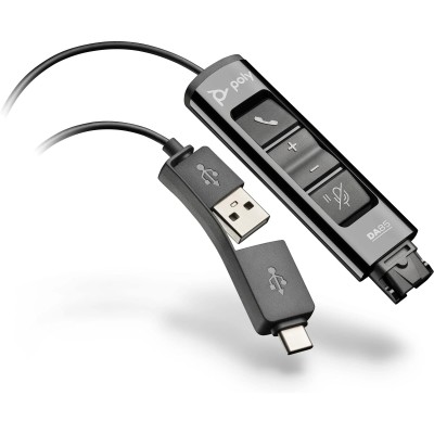Перехідник Poly DA85 USB > QD з вбудованим пультом керування для гарнітур EncorePro, USB-A, USB-C, чорний (786C7AA)