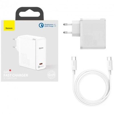 Зарядний Пристрій Baseus GaN2 Quick Charger 1C 100W With Cable Type-C to Type-C 100W 1.5m (TZCCGAN-L02) White