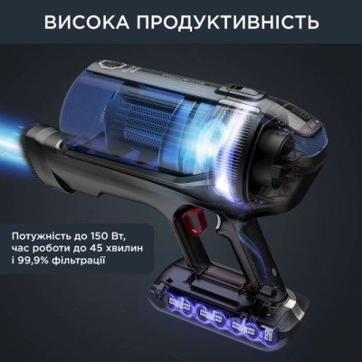 Пилосос Rowenta  безпровідний X-Force Flex 12.60 Auto Aqua, 320Вт, конт пил -0.1л, автон. робота до 45хв, вага-3кг, НЕРА, чорно-