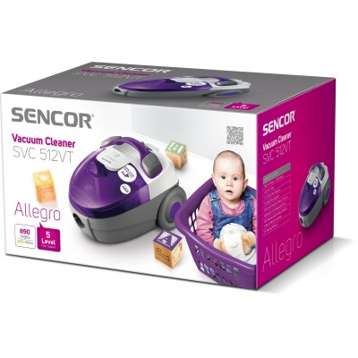 Пилосос Sencor контейнерний Allegro, 890Вт, конт пил -1.5л, НЕРА, фіолетово-сірий (SVC512VT-EUE2)