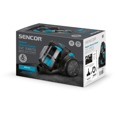 Пилосос Sencor контейнерний, 700Вт, конт пил -3.5л, НЕРА, чорно-синій (SVC1086TQ)