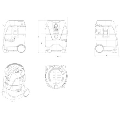 Пилосос професійний Metabo ASA 25 L PC, 1250Вт, 210мБар, бак 25л, 6.9кг (602014000)