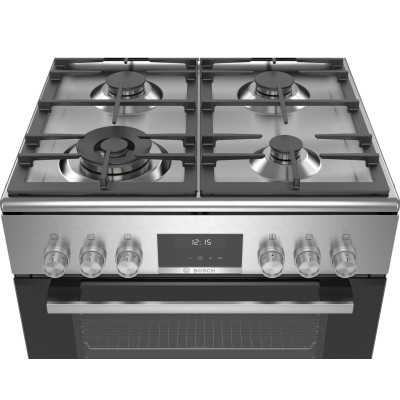 Плита Bosch комбінована, 66л, 60x60см, дисплей, конвекція, чавун, WOK, нержавіюча сталь (HXS59AI51Q)