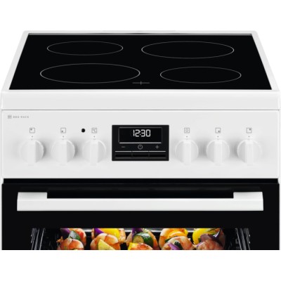 Плита Electrolux електрична склокерамічна, 57л, 50x60см, дисплей, конвекція, мангальна підставка, білий (LKR540267W)