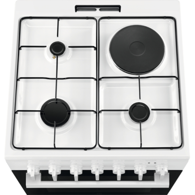 Плита Electrolux комбінована 3 газ + 1 електро, 57л, 60x60см, конвекція, білий (LKM624022W)