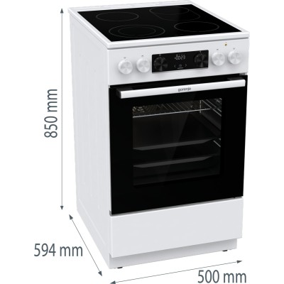 Плита Gorenje електрична склокерамічна, 70л, 50x60см, дисплей, приготування з паром, програматор, білий (GECS5C70WA)
