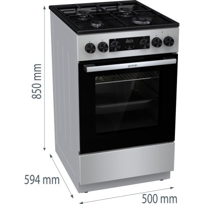 Плита Gorenje комбінована, 62л, 50x60см, дисплей, IconLed, емальовані, титан (GK5C60SJ)