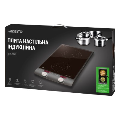 Плитка настільна Ardesto індукційна, конфорок - 2 на 1.3кВт + 1.6кВт вертик., керування - сенсорне, таймер, чорний (ICS-B216) Плитка настільна Ardesto індукційна, конфорок - 2 на 1.3кВт + 1.6кВт вертик., керування - сенсорне, таймер, чорний (ICS-B216)