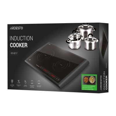 Плитка настільна Ardesto індукційна, конфорок - 2 на 1.3кВт + 1.6кВт горизонт., керування - сенсорне, таймер, чорний (ICS-B217)