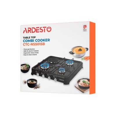 Плитка настільна Ardesto комбінована, тип газу LPG, 3 алюмін. газ. конфорки+ 1 електр. конфорка, чорний (CTC-NS5015B)