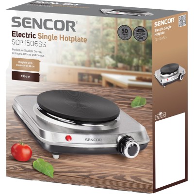 Плитка настільна Sencor електрична, комф. - 1, 1.5Вт, управл - мех., нерж. сталь (SCP1506SS)