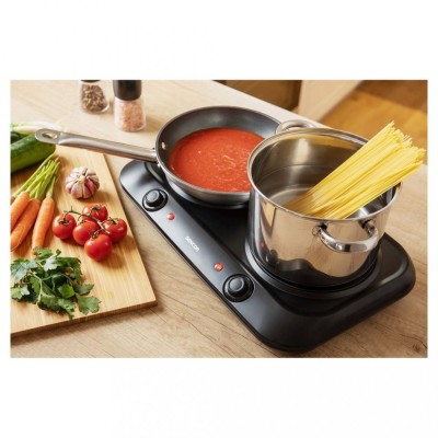 Плитка настільна Sencor електрична, комфорок - 2 на 1.2кВт + 1.2кВт, керування - мех., Hi - Light, чорний (SCP2263BK)