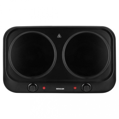 Плитка настільна Sencor електрична, комфорок - 2 на 1.2кВт + 1.2кВт, керування - мех., Hi - Light, чорний (SCP2263BK)