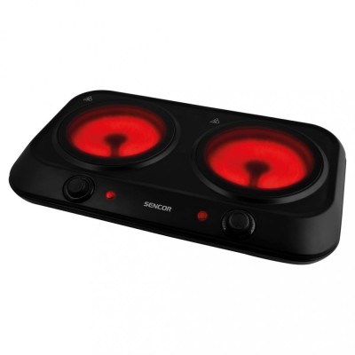 Плитка настільна Sencor електрична, комфорок - 2 на 1.2кВт + 1.2кВт, керування - мех., Hi - Light, чорний (SCP2263BK)