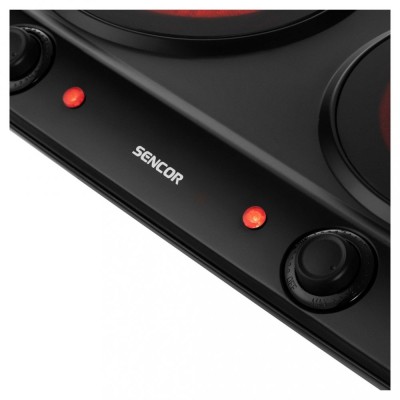 Плитка настільна Sencor електрична, комфорок - 2 на 1.2кВт + 1.2кВт, керування - мех., Hi - Light, чорний (SCP2263BK)