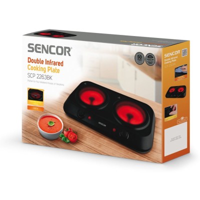 Плитка настільна Sencor електрична, комфорок - 2 на 1.2кВт + 1.2кВт, керування - мех., Hi - Light, чорний (SCP2263BK)
