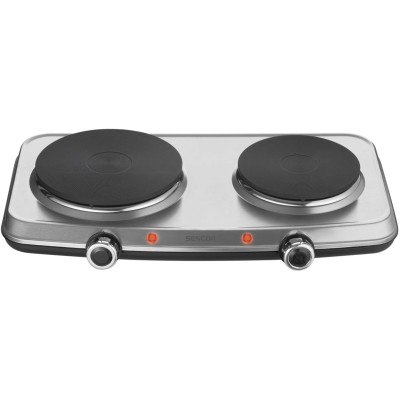 Плитка настільна Sencor електрична, комфорок - 2 на 1.5кВт + 1кВт, 15 і 18 см, керування - мех., нерж. сталь (SCP2256SS)