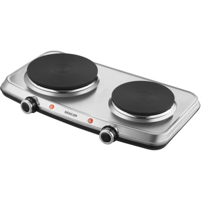 Плитка настільна Sencor електрична, комфорок - 2 на 1.5кВт + 1кВт, 15 і 18 см, керування - мех., нерж. сталь (SCP2256SS)