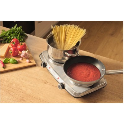 Плитка настільна Sencor електрична, комфорок - 2 на 1.5кВт + 1кВт, 15 і 18 см, керування - мех., нерж. сталь (SCP2256SS)