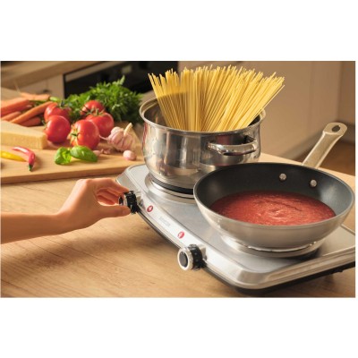 Плитка настільна Sencor електрична, комфорок - 2 на 1.5кВт + 1кВт, 15 і 18 см, керування - мех., нерж. сталь (SCP2256SS)