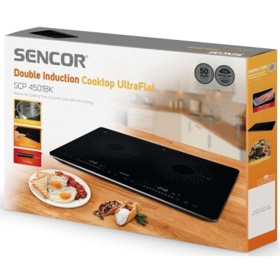 Плитка настільна Sencor індукційна , комф. - 2, 1.4+2Вт, управл - сенсор, чорний (SCP4501BK)