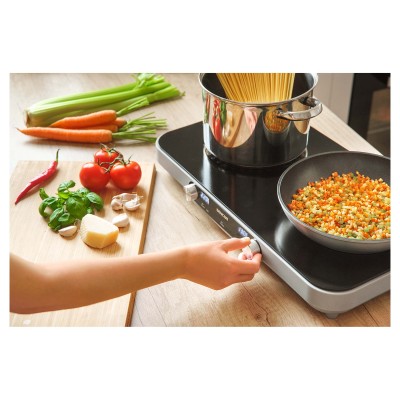 Плитка настільна Sencor індукційна, комфорок - 2 на 2.2 + 1.3кВт, керування - мех., чорний (SCP2803BK)