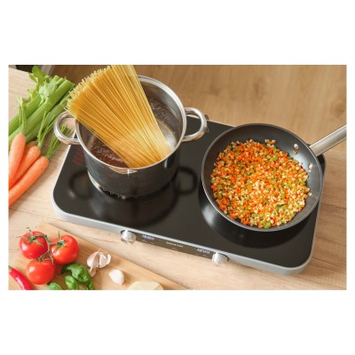 Плитка настільна Sencor індукційна, комфорок - 2 на 2.2 + 1.3кВт, керування - мех., чорний (SCP2803BK)