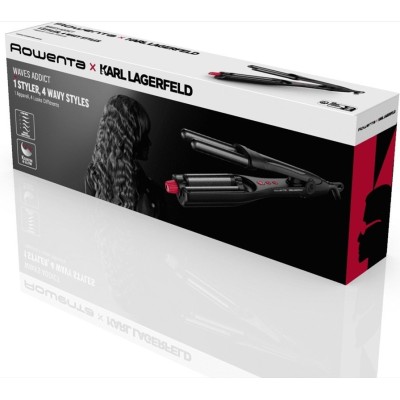 Плойка Rowenta Karl Lagerfeld Waves Addict Hair Waver, для волн , >230Вт, темп.режимів-6, 120-210С, обертання, кераміка, чорний 