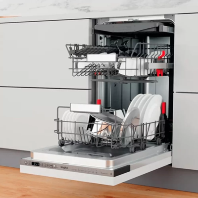 Посудомийна машина Whirlpool вбудована, 10компл., A+++, 45см, дисплей, інвертор, 3й кошик, білий (WSIO3O34PFEX)