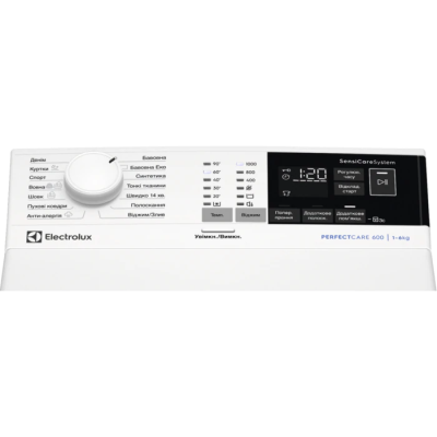 Пральна машина Electrolux вертикальна, 6кг, 1000, A+++, 60см, дисплей, білий (EW6T4062U)