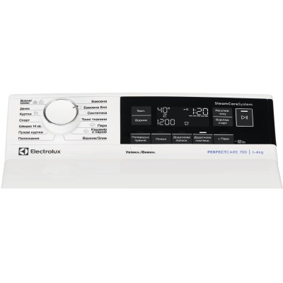 Пральна машина Electrolux вертикальна, 6кг, 1300, A+++, 60см, дисплей, пара, інвертор, білий (EW7TN3362U)