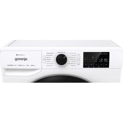 Пральна машина Gorenje фронтальна, 8кг, 1200, A+++, 46,5см, дисплей, інвертор, пара, Wi-Fi, білий (WPNEI82SBSWIFI)