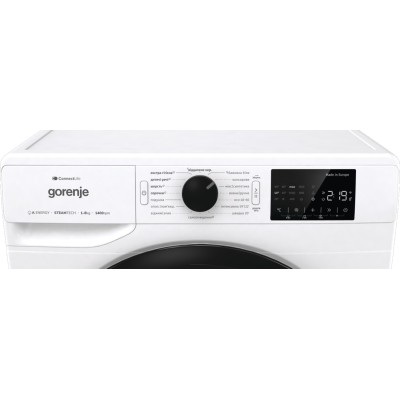 Пральна машина Gorenje фронтальна, 8кг, 1400, A+++, 55см, дисплей, інвертор, пара, Wi-Fi, білий (WPNEI84A1SWIFI)
