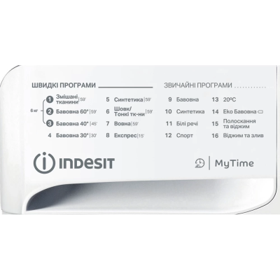Пральна машина Indesit фронтальна, 6кг, 1000, A+++, 43см, дисплей, люк чорний, білий (OMTWSE61051WKUA)