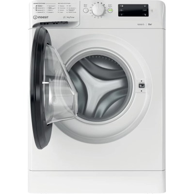 Пральна машина Indesit фронтальна, 6кг, 1000, A+++, 43см, дисплей, люк чорний, білий (OMTWSE61051WKUA)
