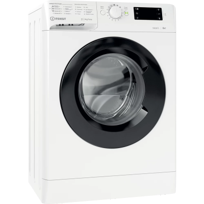 Пральна машина Indesit фронтальна, 6кг, 1000, A+++, 43см, дисплей, люк чорний, білий (OMTWSE61051WKUA)