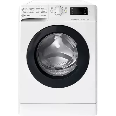 Пральна машина Indesit фронтальна, 6кг, 1200, A+++, 43см, дисплей, інвертор, люк чорний, білий (OMTWSE61293WKUA)