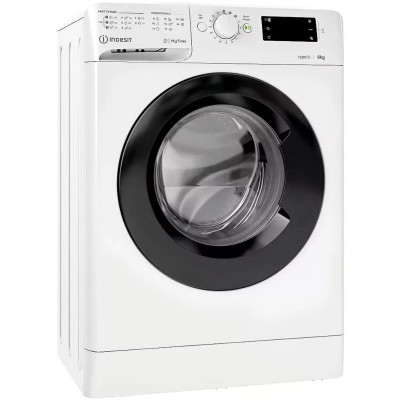 Пральна машина Indesit фронтальна, 6кг, 1200, A+++, 43см, дисплей, інвертор, люк чорний, білий (OMTWSE61293WKUA)