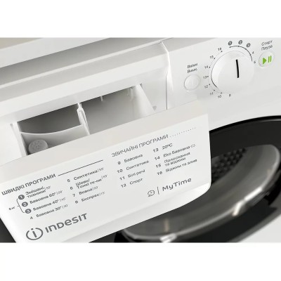 Пральна машина Indesit фронтальна, 6кг, 1200, A+++, 43см, дисплей, інвертор, люк чорний, білий (OMTWSE61293WKUA)