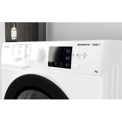 Пральна машина Whirlpool фронтальна, 7кг, 1200, A+++, 43.5см, дисплей, пара, інвертор, люк чорний, білий (WRSB7259WBUA)