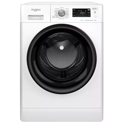 Пральна машина Whirlpool фронтальна, 9кг, 1400, A+++, 60см, дисплей, пара, інвертор, люк чорний, білий (FFB9448BVUA)