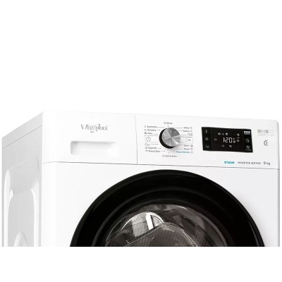 Пральна машина Whirlpool фронтальна, 9кг, 1400, A+++, 60см, дисплей, пара, інвертор, люк чорний, білий (FFB9448BVUA)