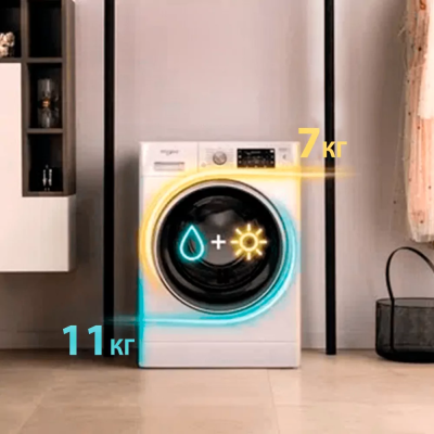 Прально-сушильна машина Whirlpool фронтальна, 11(7)кг, 1600, A, 60см, дисплей, пара, інвертор, білий (FFWDB1176258BCVUA)