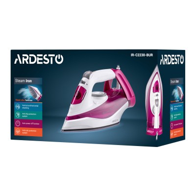 Праска Ardesto IR-C2230-BUR, 2200Вт, 300мл, паровий удар, керам. підошва, малиновий